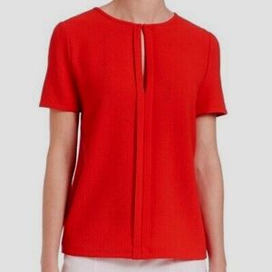 Tory Burch Red Short Sleeve Textured Keyhole Blouse
